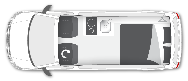 Night time plan for Frontline VW T6.1 Transporter Adventurer layout
