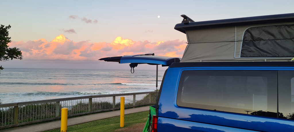 Enjoying a beautiful sunset on Bonny Hills in our Frontline VW T6.1 4Motion campervan
